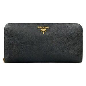 Prada Wallet Black Zip Around Leather